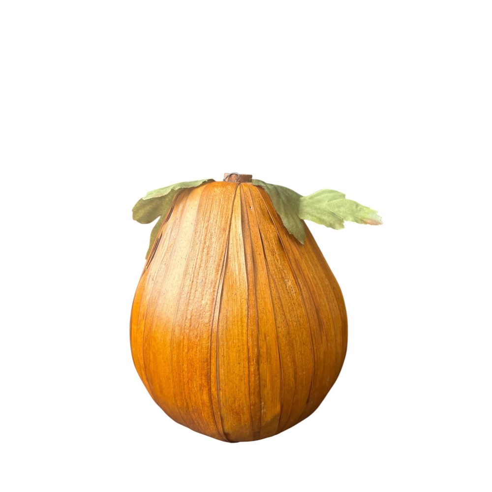Rustic Wood Veneer Pumpkin‎ Fall Harvest Thanksgiving Decor Orange 9" Tall